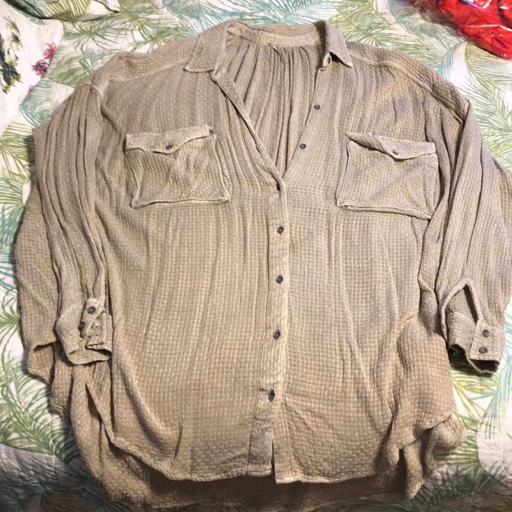 OLIVE GREEN WAFFLE KNIT FREE PEOPLE TUNIC